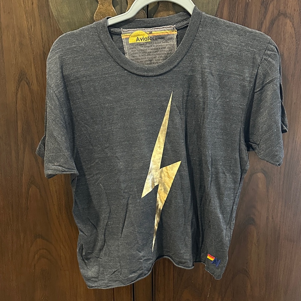 Aviator Nation Kids Charcoal Tee with Gold Lightning Bolt